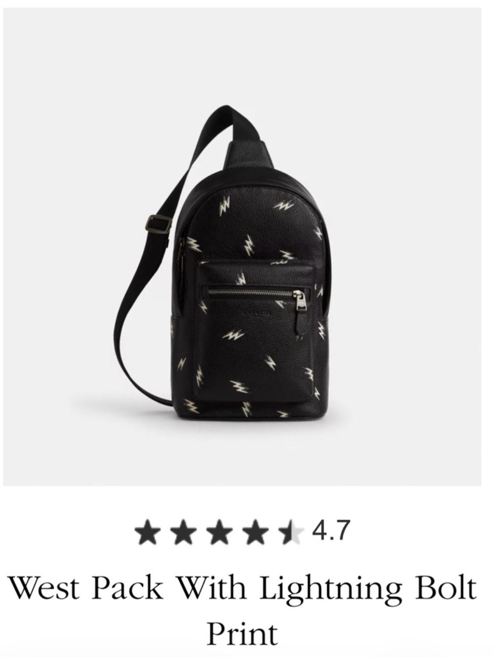 Coach West Pack Sling in Black with White Lightning Print